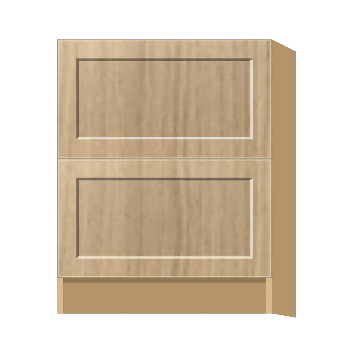 Contemporary 2-drawer base cabinet, Modern Oak Shaker door, P-Box (Prestige)