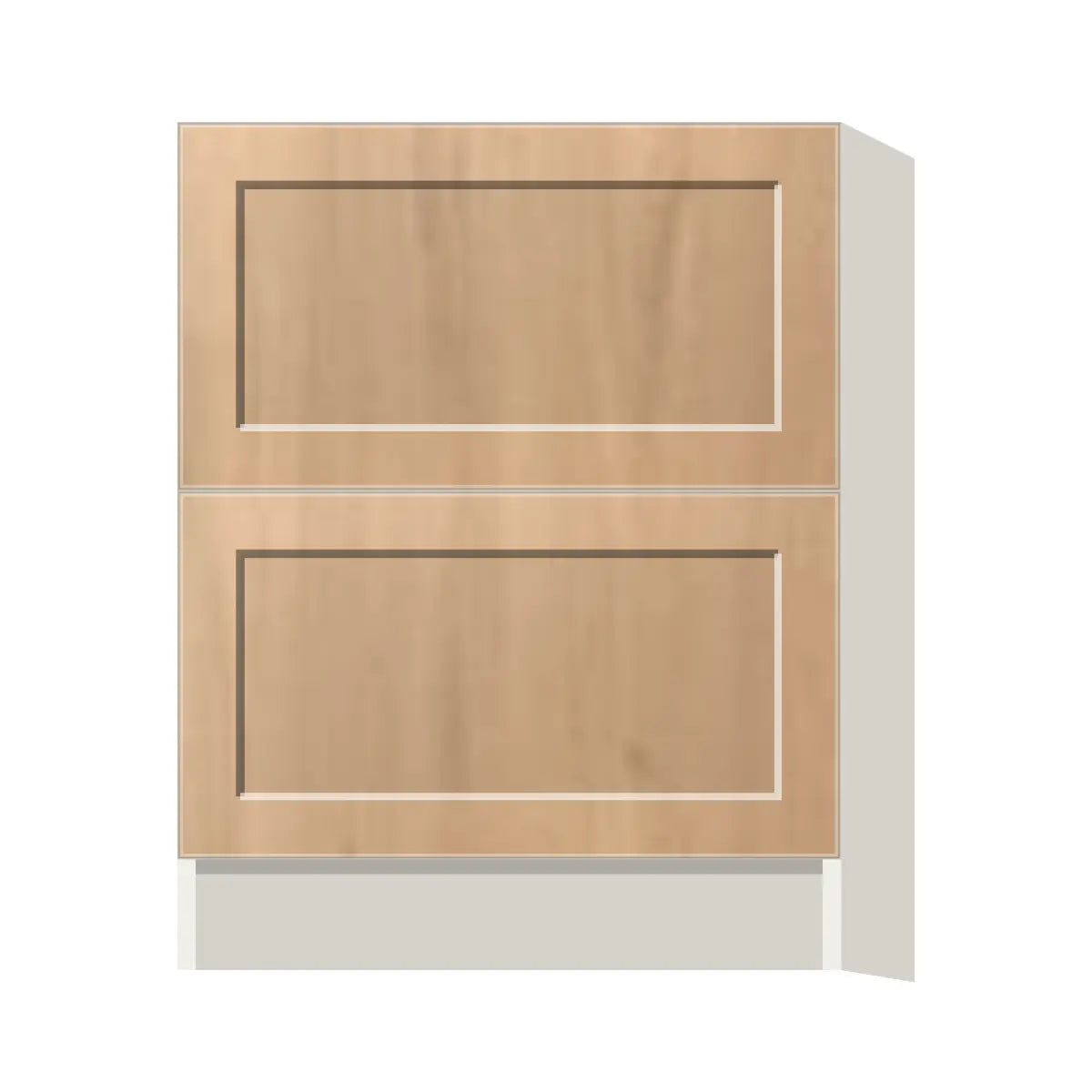 Contemporary 2-drawer base cabinet, Natural Wood Shaker door, L-Box (Luxury)