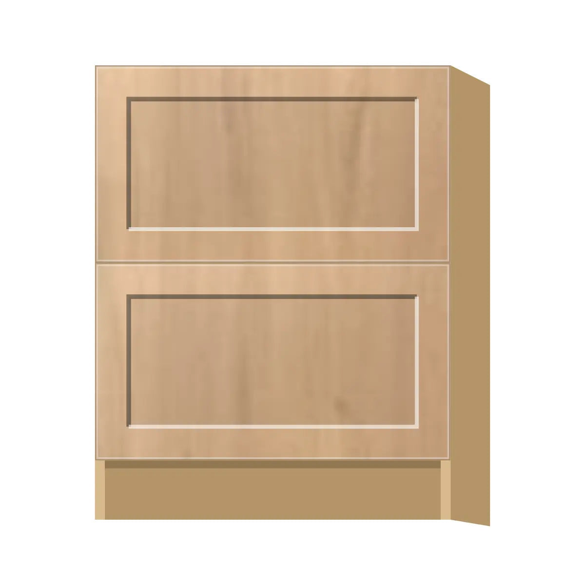 Contemporary 2-drawer base cabinet, Natural Wood Shaker door, P-Box (Prestige)