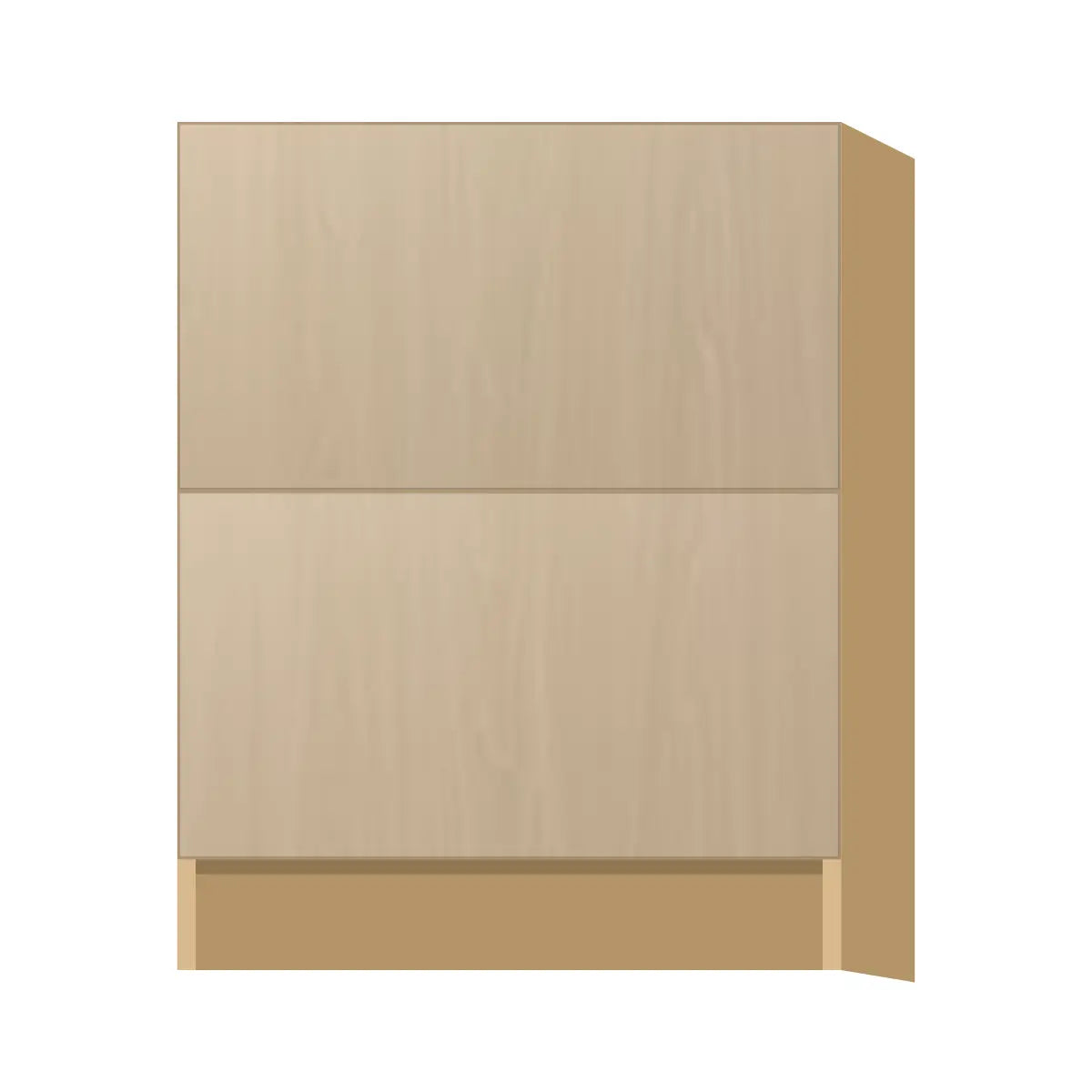 Contemporary 2-drawer base cabinet, Swiss Walnut door, P-Box (Prestige)