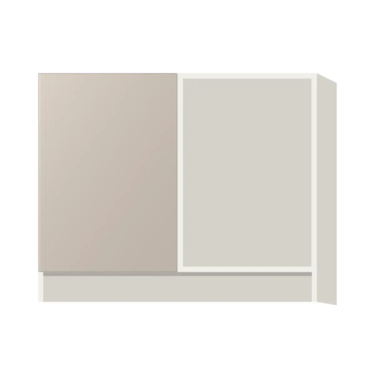 Contemporary blind corner base cabinet, Cashmere Gray door, L-Box (Luxury)