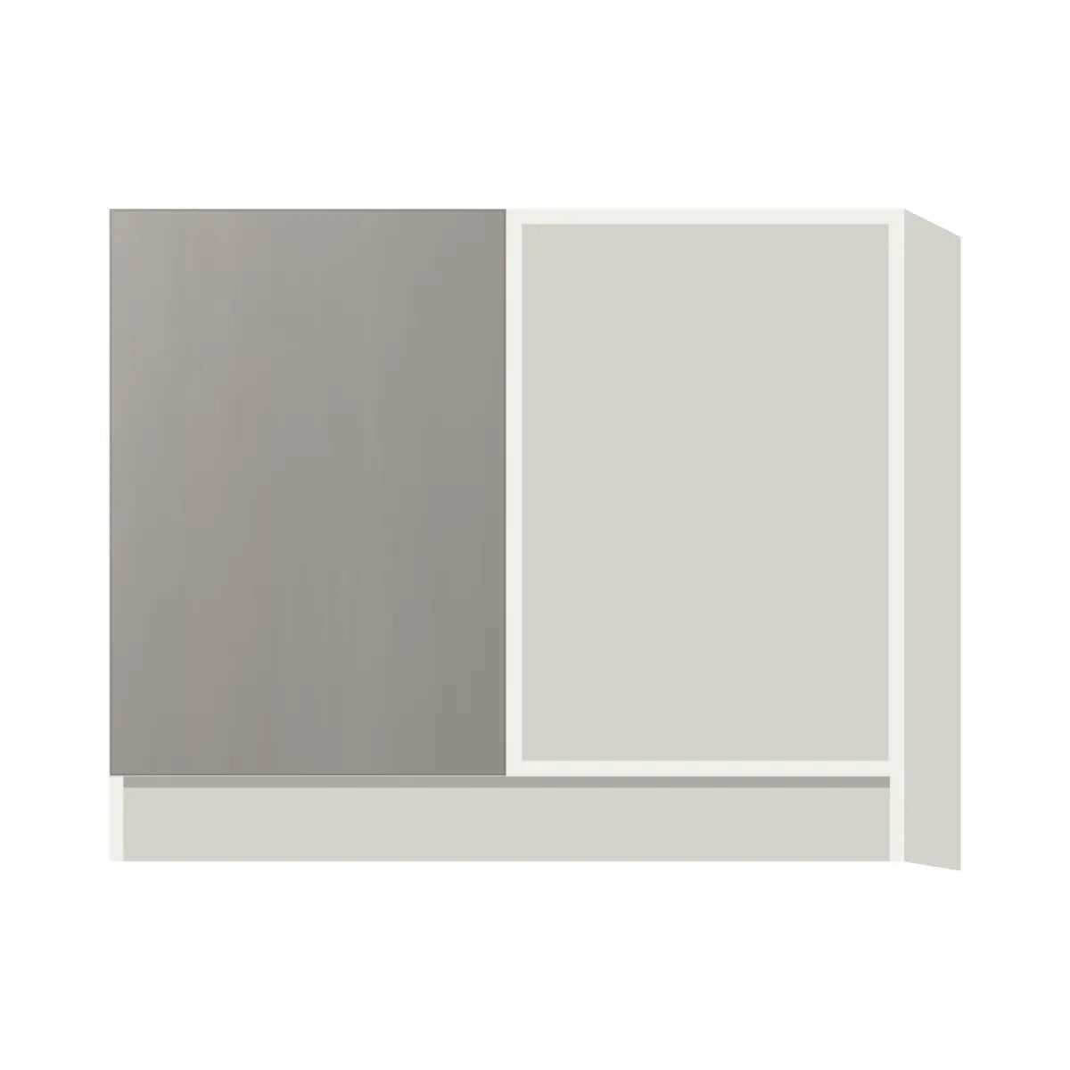 Contemporary blind corner base cabinet, Fog Oak door, L-Box (Luxury)
