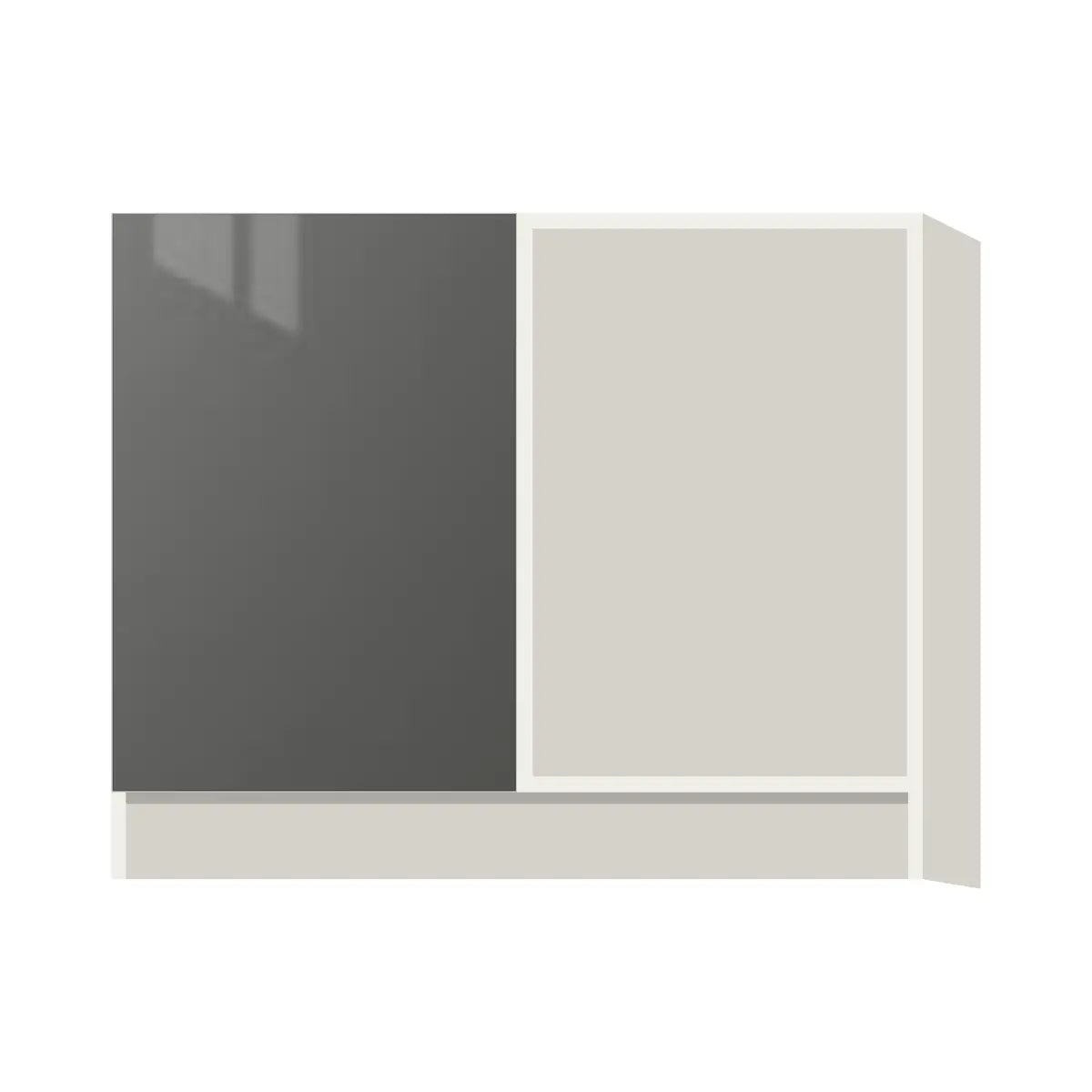 Contemporary blind corner base cabinet, Glossy Gray door, L-Box (Luxury)