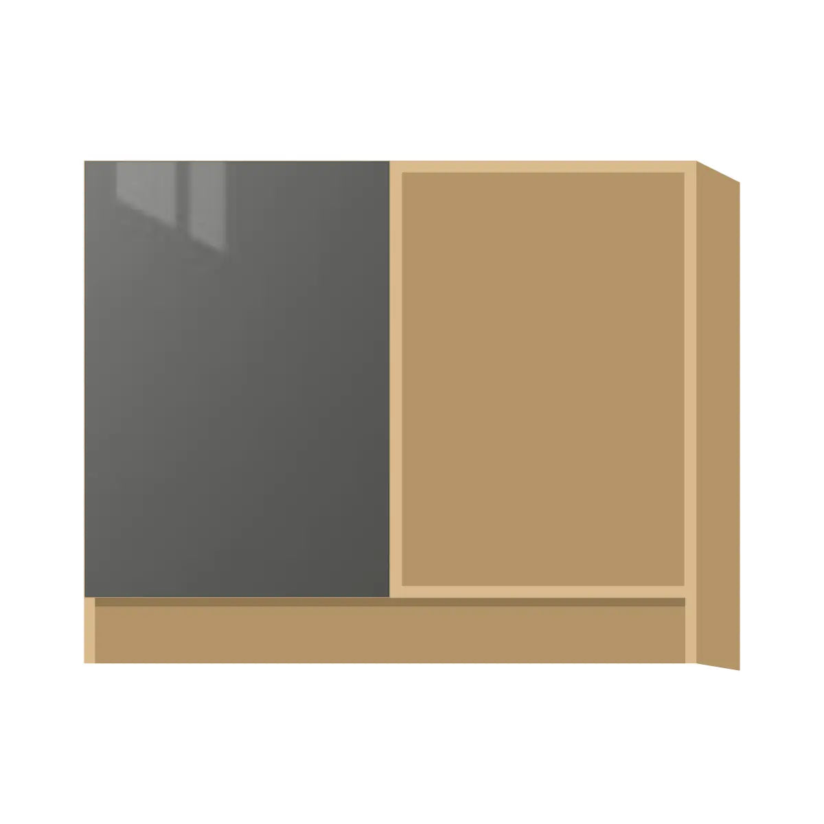 Contemporary blind corner base cabinet, Glossy Gray door, P-Box (Prestige)