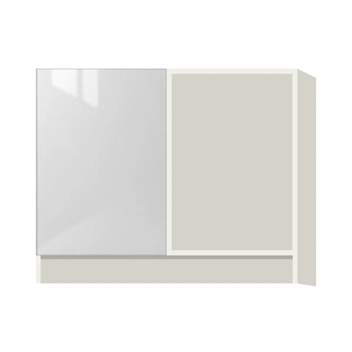 Contemporary blind corner base cabinet, Glossy White door, L-Box (Luxury)