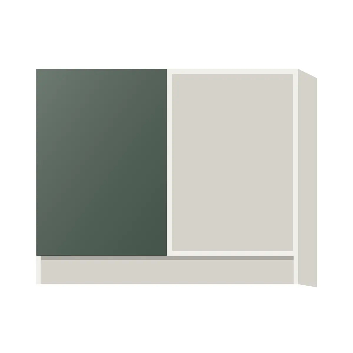 Contemporary blind corner base cabinet, Matte Olive Green door, L-Box (Luxury)