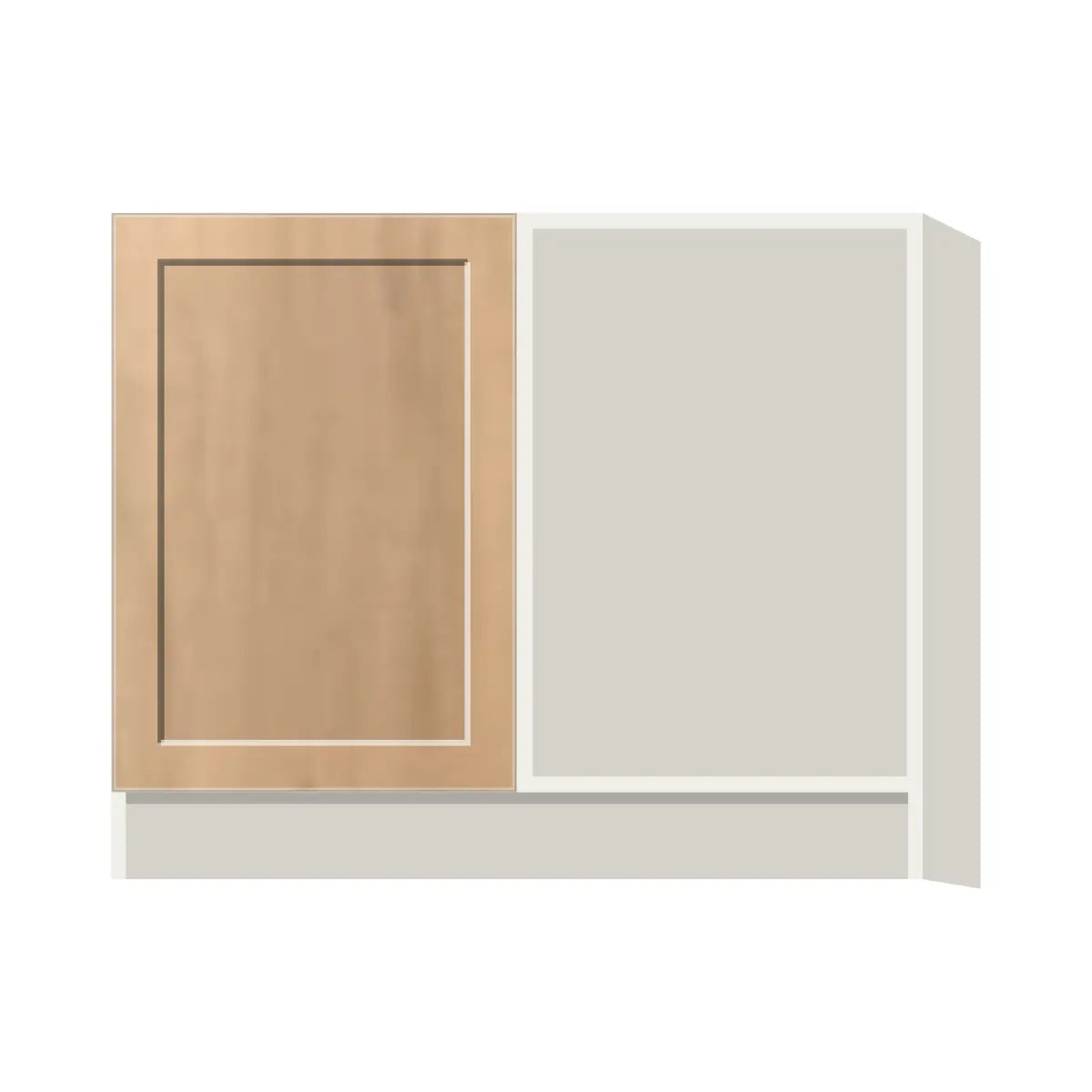 Contemporary blind corner base cabinet, Natural Wood Shaker door, L-Box (Luxury)