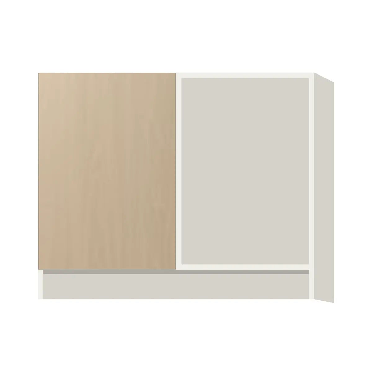 Contemporary blind corner base cabinet, Swiss Walnut door, L-Box (Luxury)