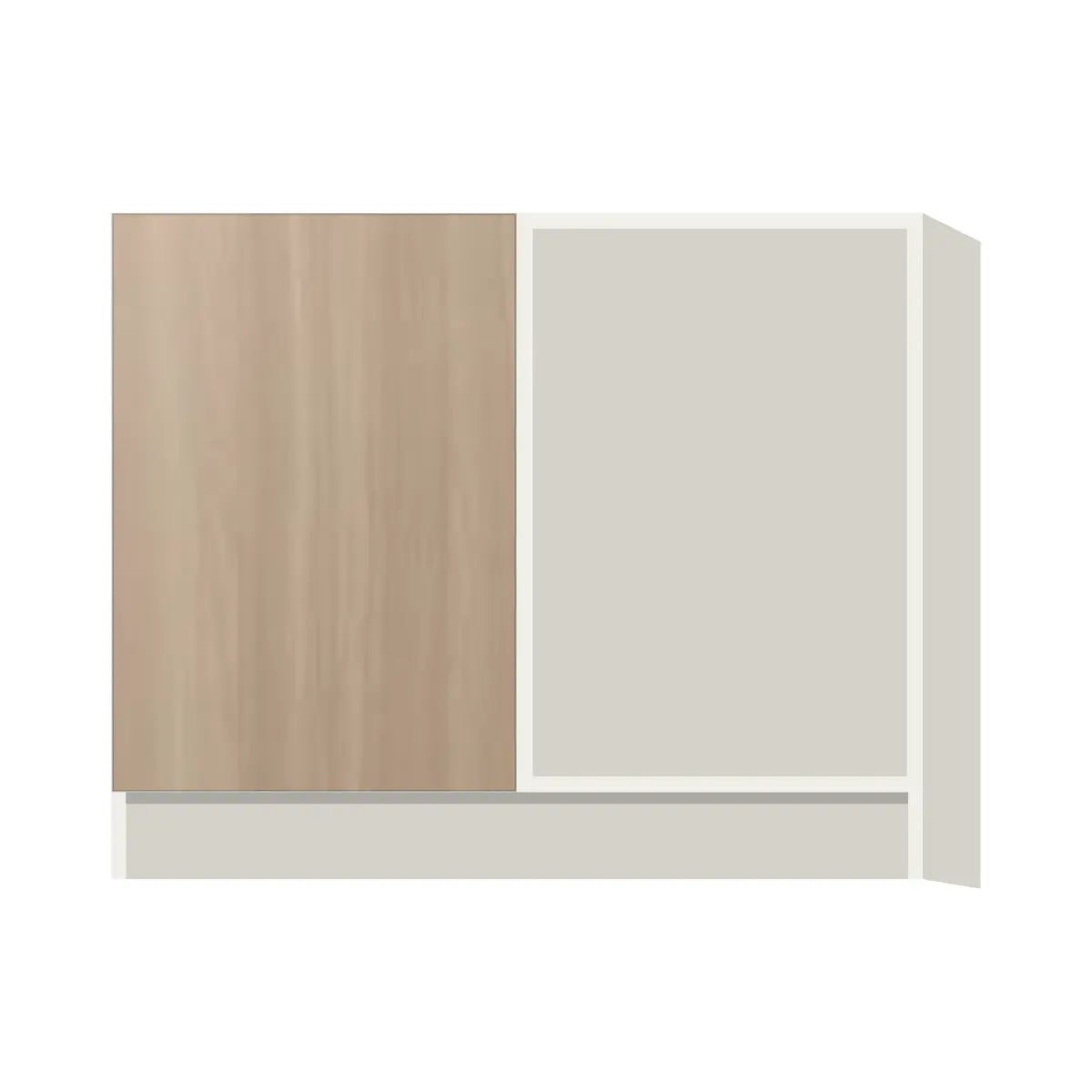 Contemporary blind corner base cabinet, Vanilla Oak door, L-Box (Luxury)