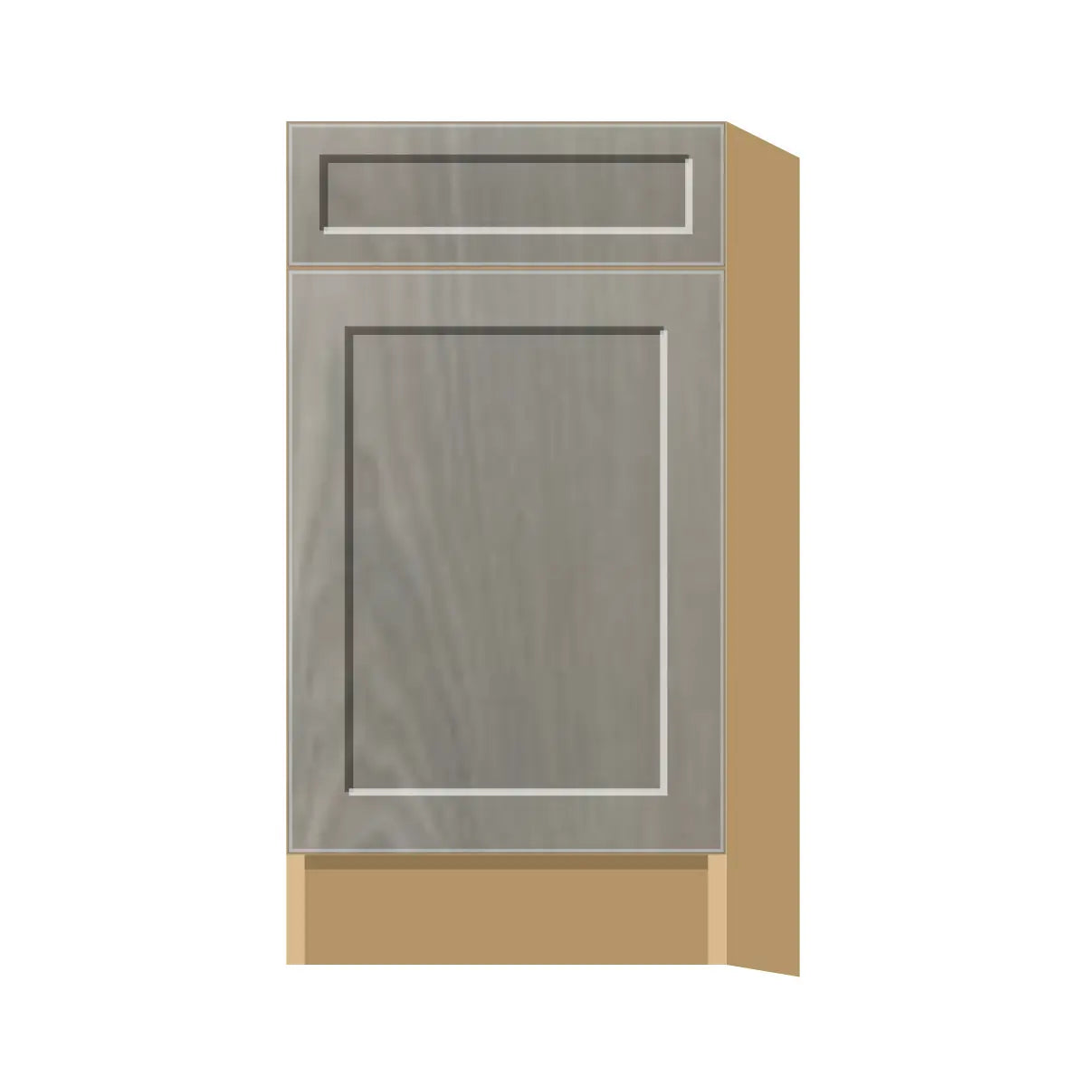 Contemporary trash pull-out base (2 cans) cabinet, Genesis Weathered Oak door, P-Box (Prestige)