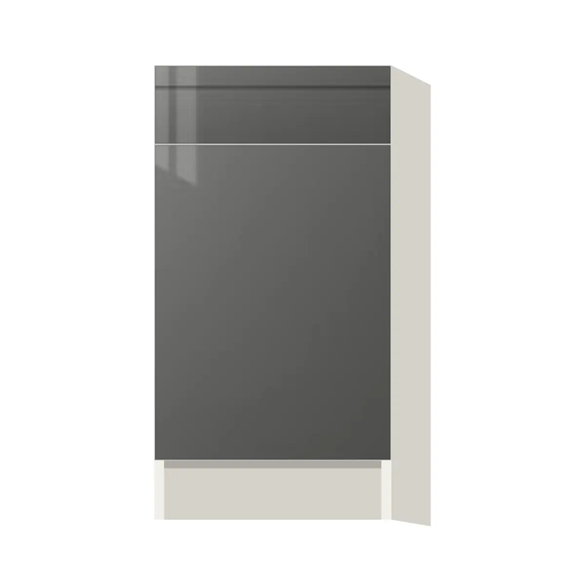 Contemporary trash pull-out base (2 cans) cabinet, Glossy Gray door, L-Box (Luxury)