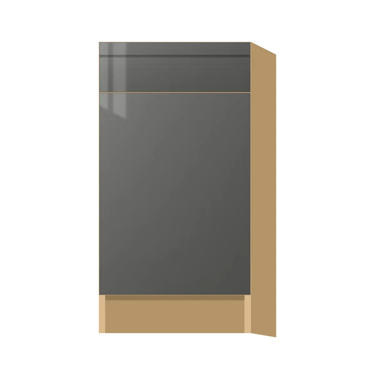 Contemporary trash pull-out base (2 cans) cabinet, Glossy Gray door, P-Box (Prestige)