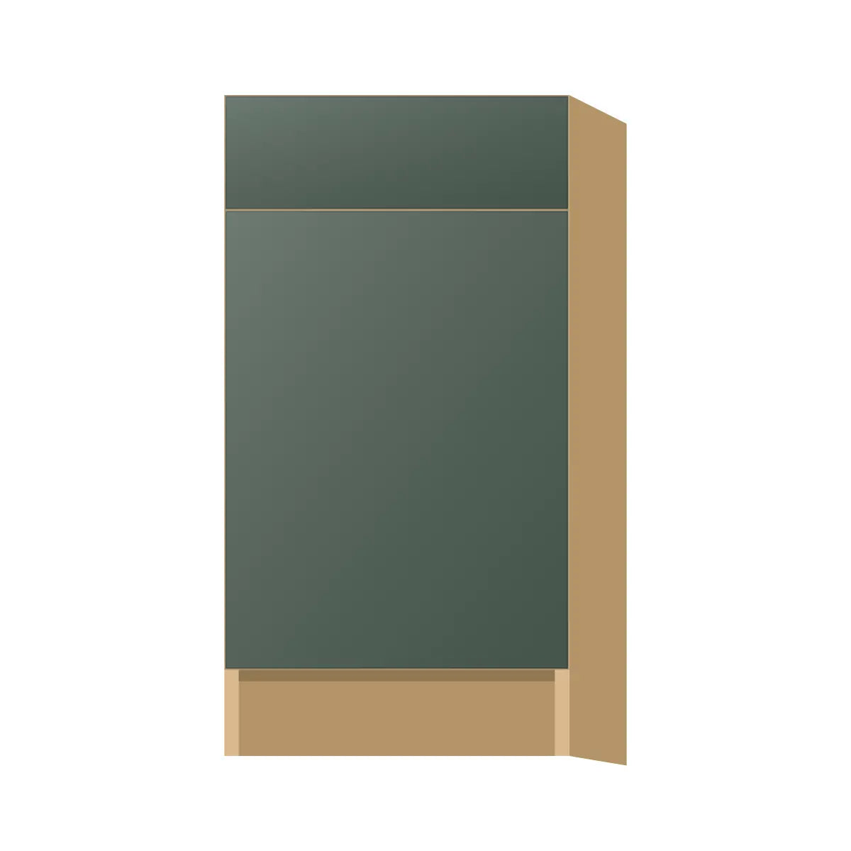 Contemporary trash pull-out base (2 cans) cabinet, Matte Olive Green door, P-Box (Prestige)