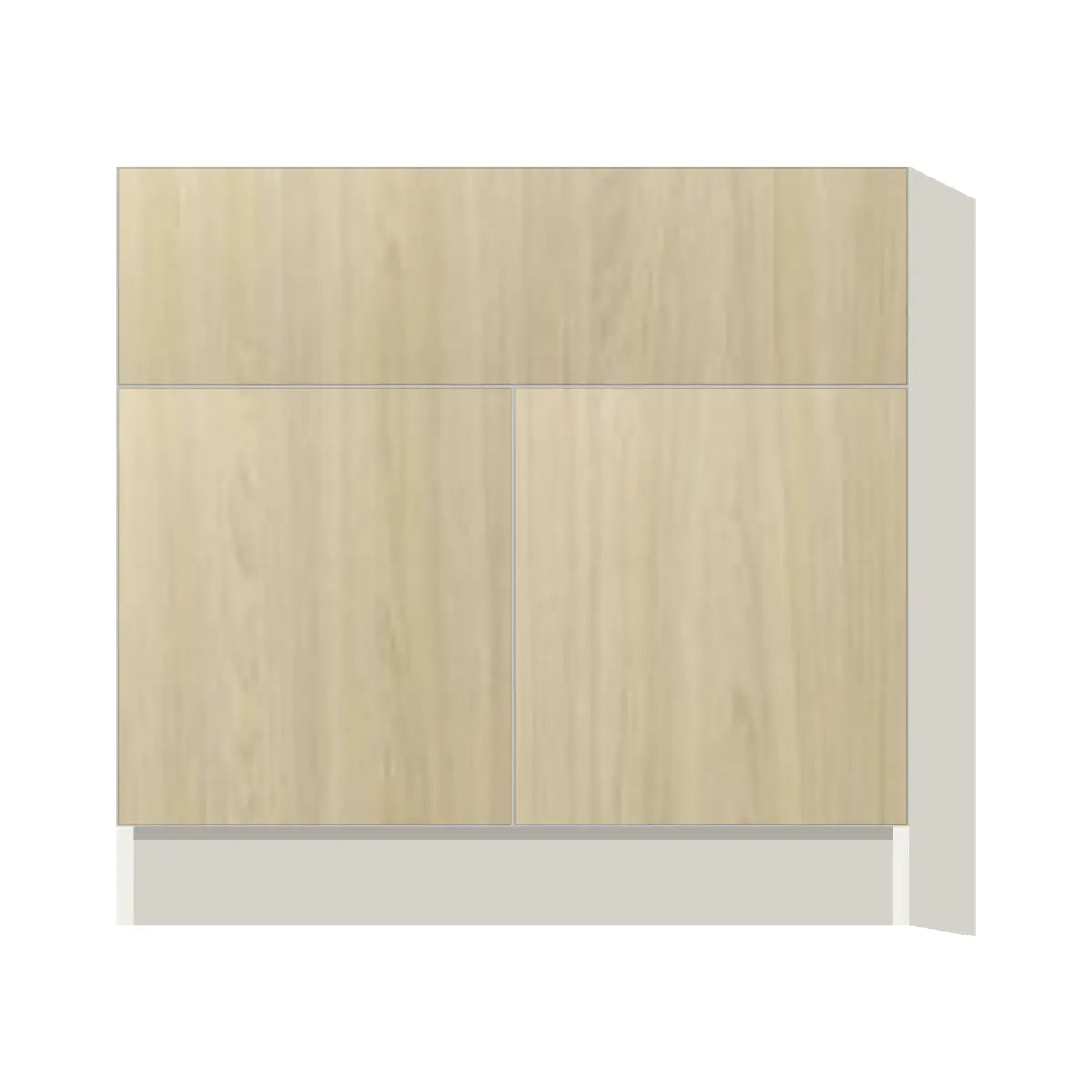 Contemporary farm sink base cabinet, Barcelona Light Oak door, L-Box (Luxury)