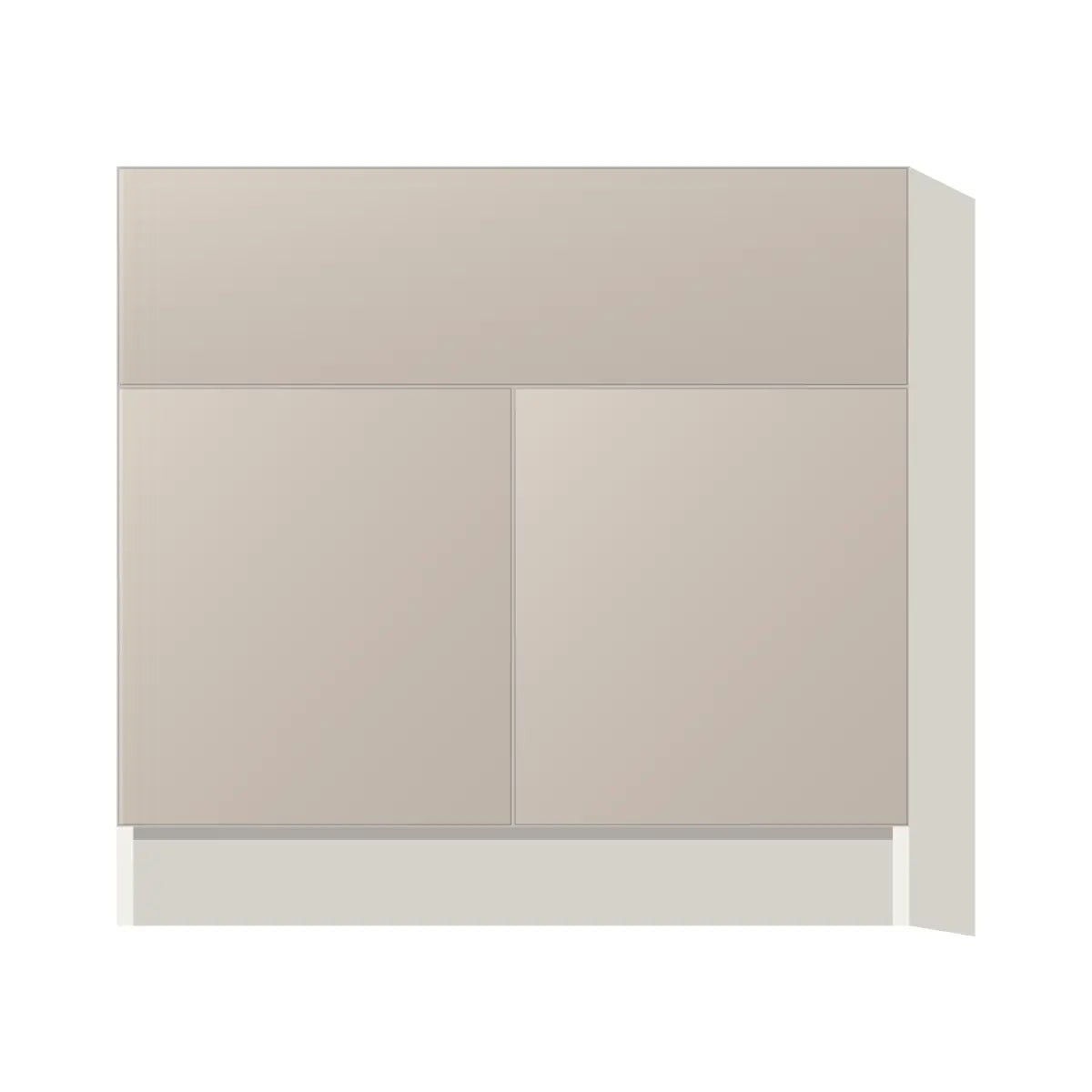 Contemporary farm sink base cabinet, Cashmere Gray door, L-Box (Luxury)