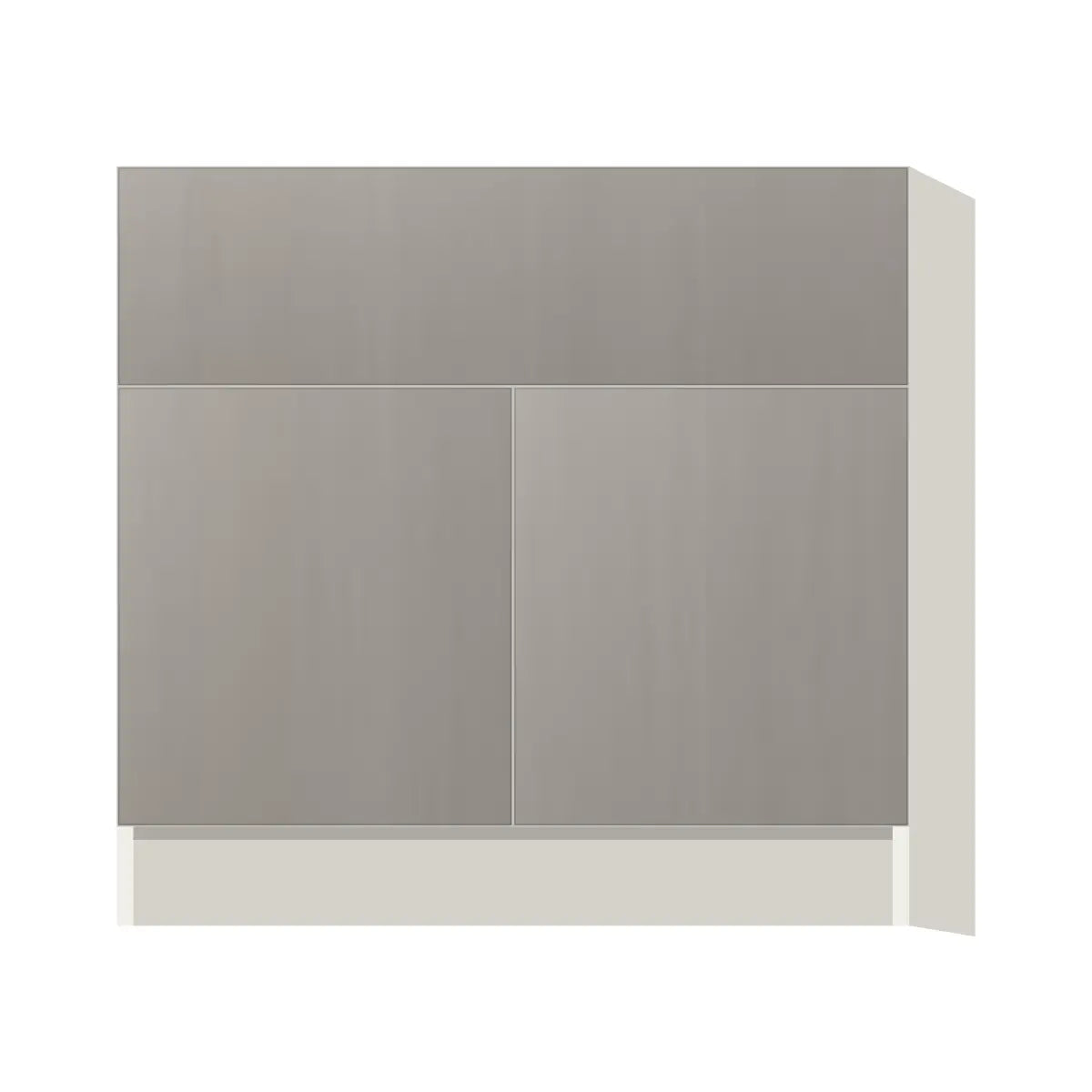 Contemporary farm sink base cabinet, Fog Oak door, L-Box (Luxury)