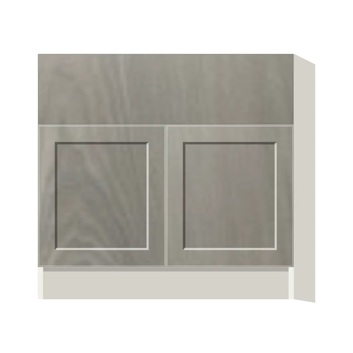 Contemporary farm sink base cabinet, Genesis Weathered Oak door, L-Box (Luxury)