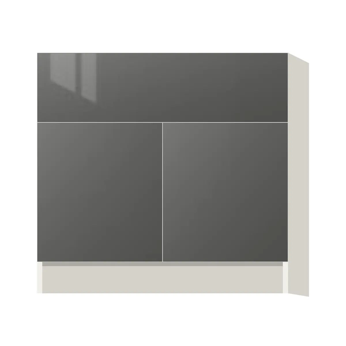 Contemporary farm sink base cabinet, Glossy Gray door, L-Box (Luxury)