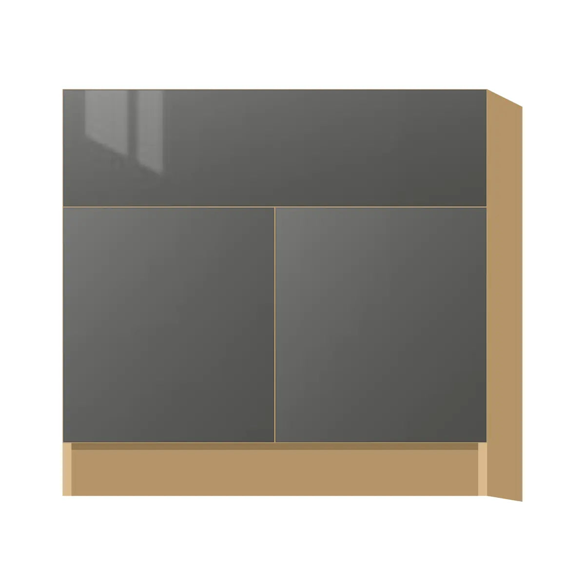 Contemporary farm sink base cabinet, Glossy Gray door, P-Box (Prestige)