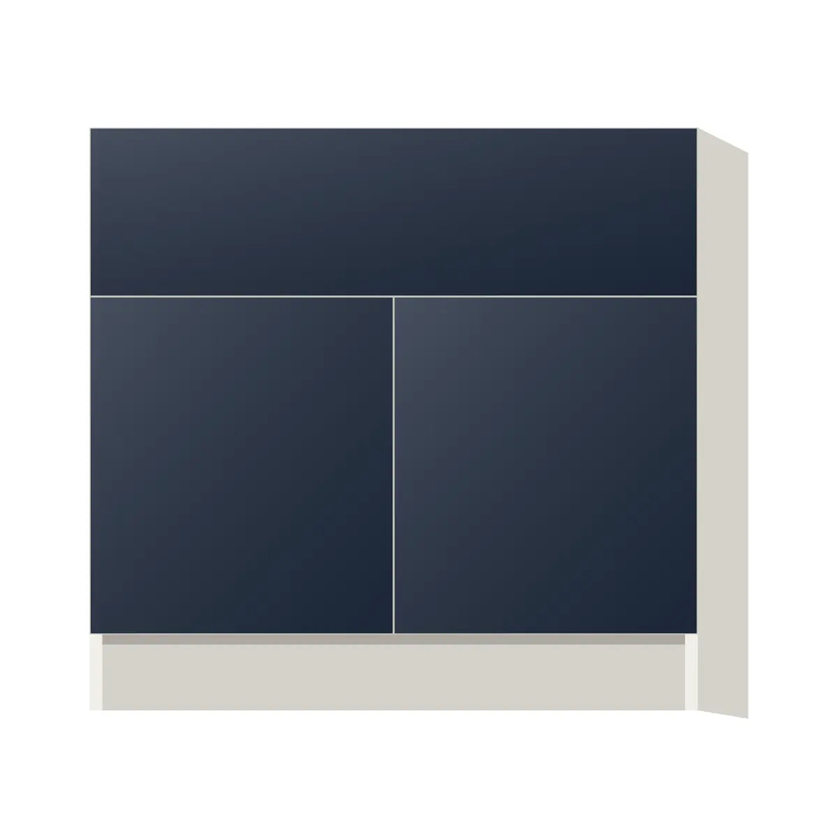 Contemporary farm sink base cabinet, Matte Blue door, L-Box (Luxury)