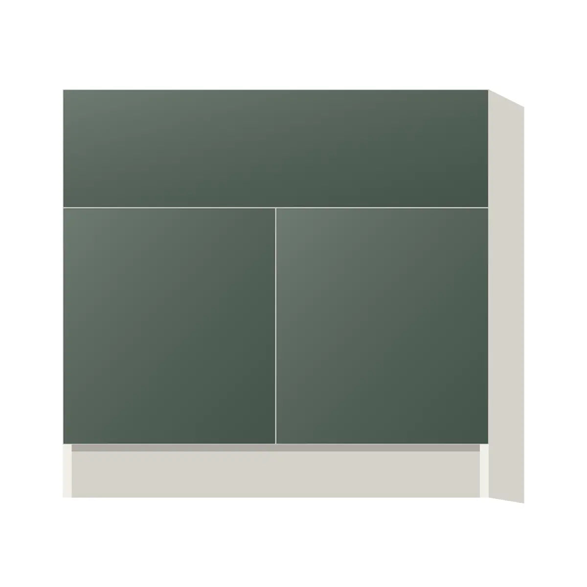 Contemporary farm sink base cabinet, Matte Olive Green door, L-Box (Luxury)