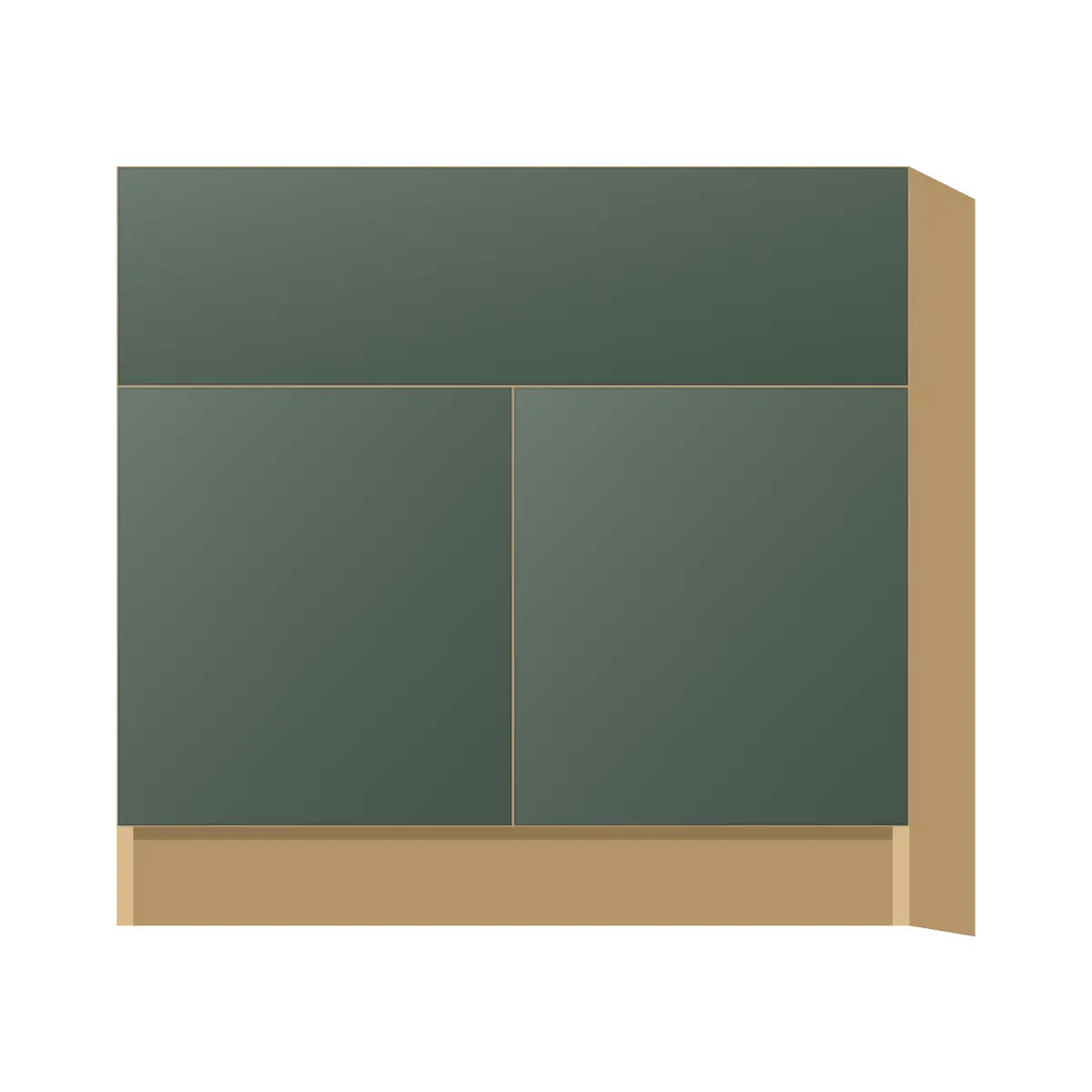 Contemporary farm sink base cabinet, Matte Olive Green door, P-Box (Prestige)