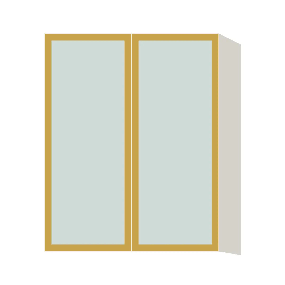 Glass Door Insert GD-WDC2430, Aluminum Frame, for 24 Inch x 30 Inch Contemporary Diagonal Corner Wall Cabinet, Double Door, L-Box