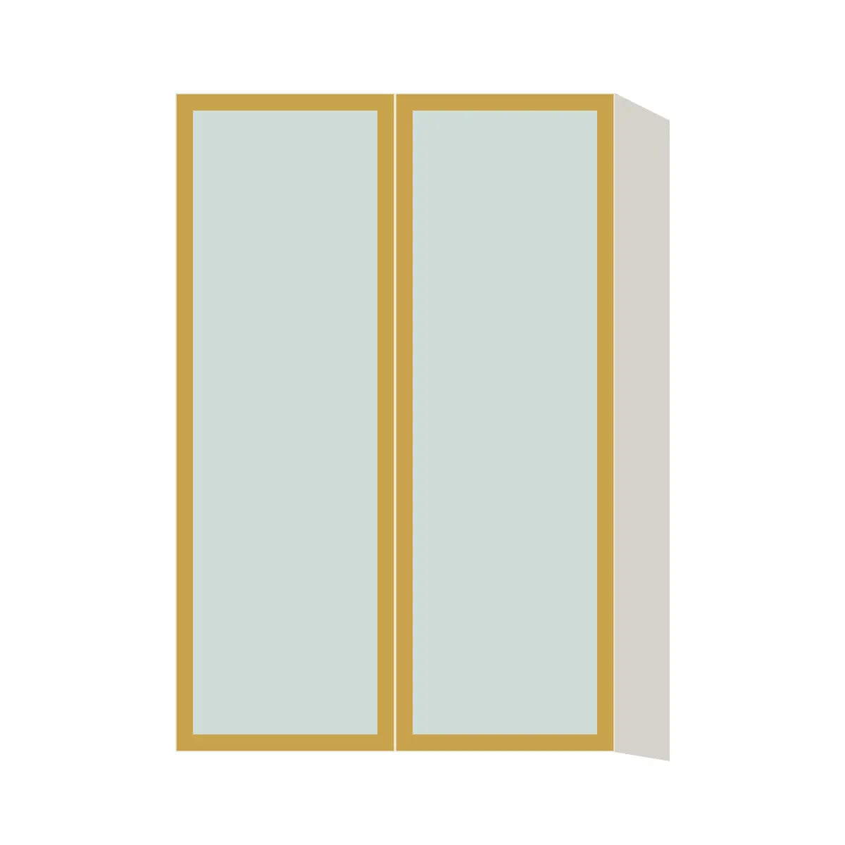 Glass Door Insert GD-WDC2436, Aluminum Frame, for 24 Inch x 36 Inch Contemporary Diagonal Corner Wall Cabinet, Double Door, L-Box