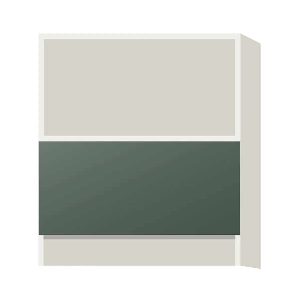 Contemporary microwave base cabinet, Matte Olive Green door, L-Box (Luxury)