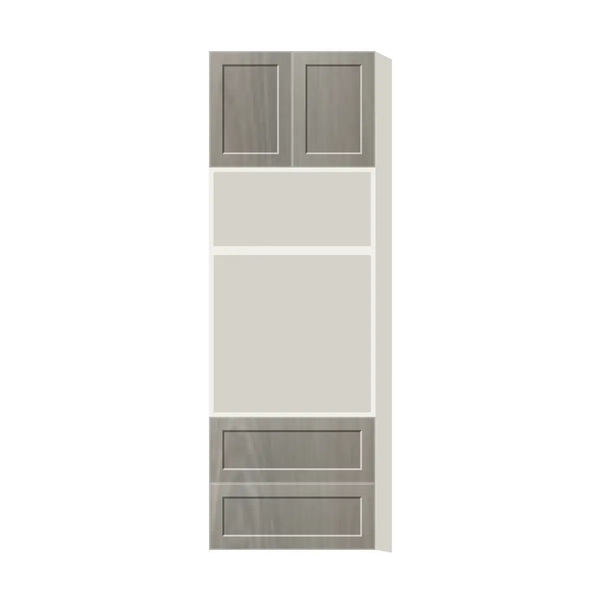 Contemporary microwave & oven tall cabinet, Genesis Weathered Oak door, L-Box (Luxury)