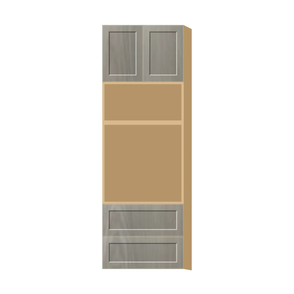 Contemporary microwave & oven tall cabinet, Genesis Weathered Oak door, P-Box (Prestige)