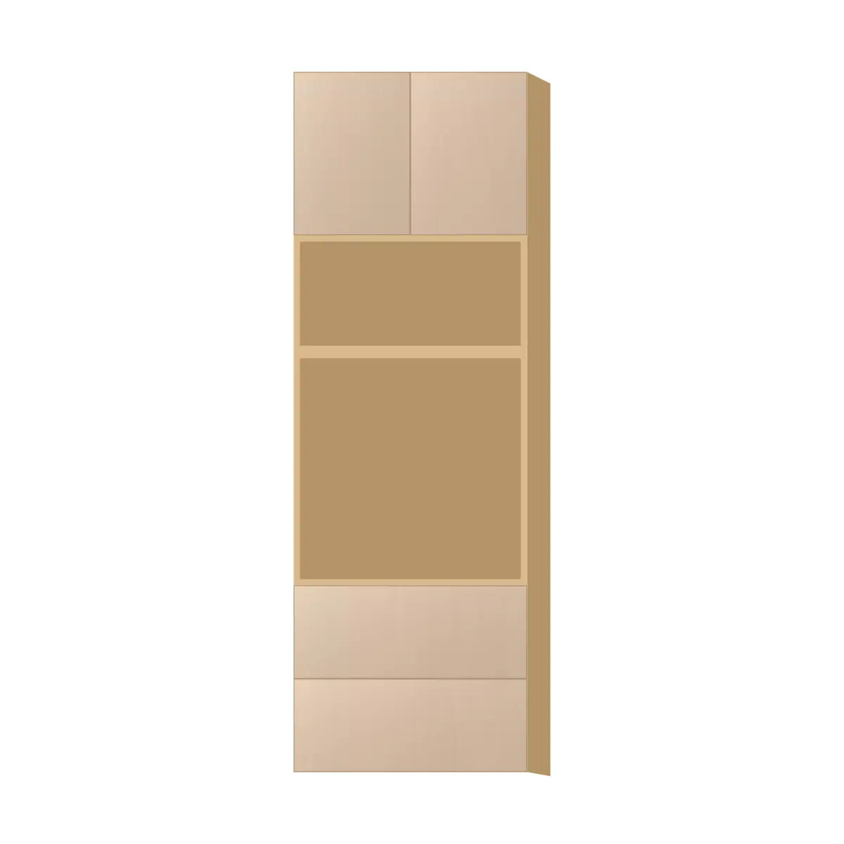 Contemporary microwave & oven tall cabinet, Maine Oak door, P-Box (Prestige)