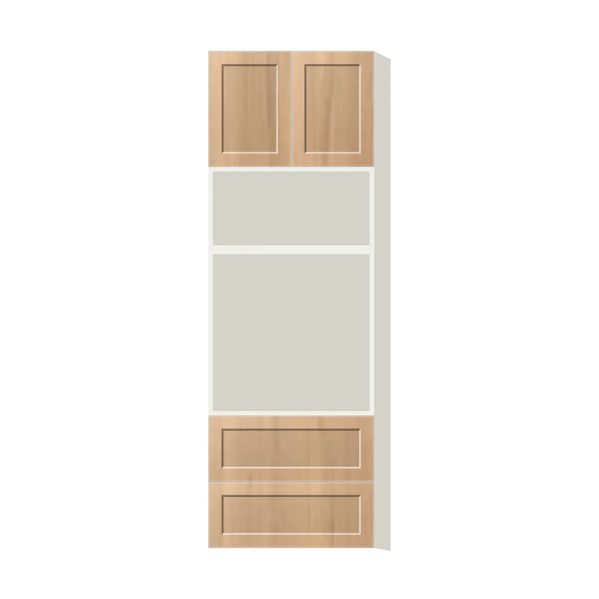 Contemporary microwave & oven tall cabinet, Natural Wood Shaker door, L-Box (Luxury)