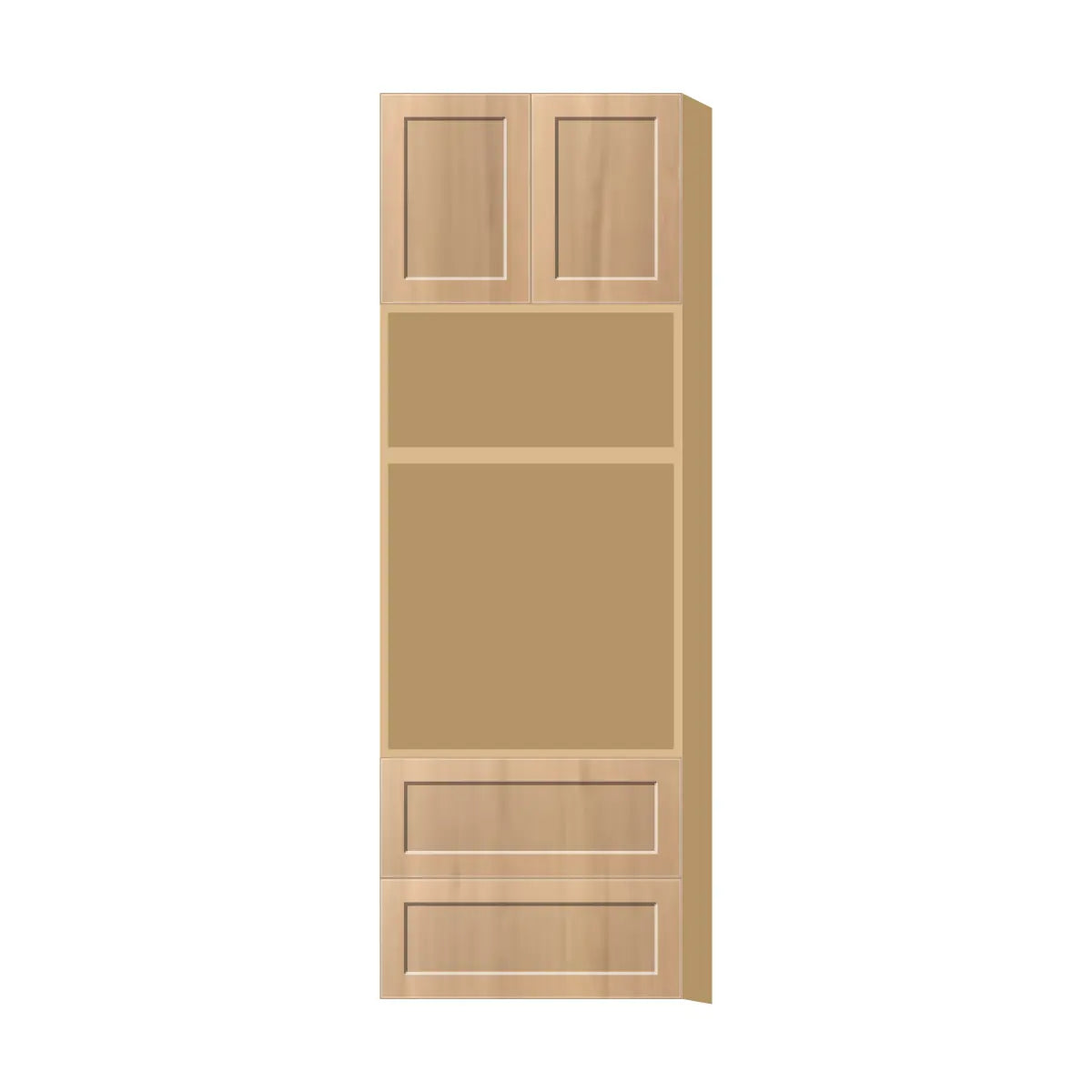 Contemporary microwave & oven tall cabinet, Natural Wood Shaker door, P-Box (Prestige)