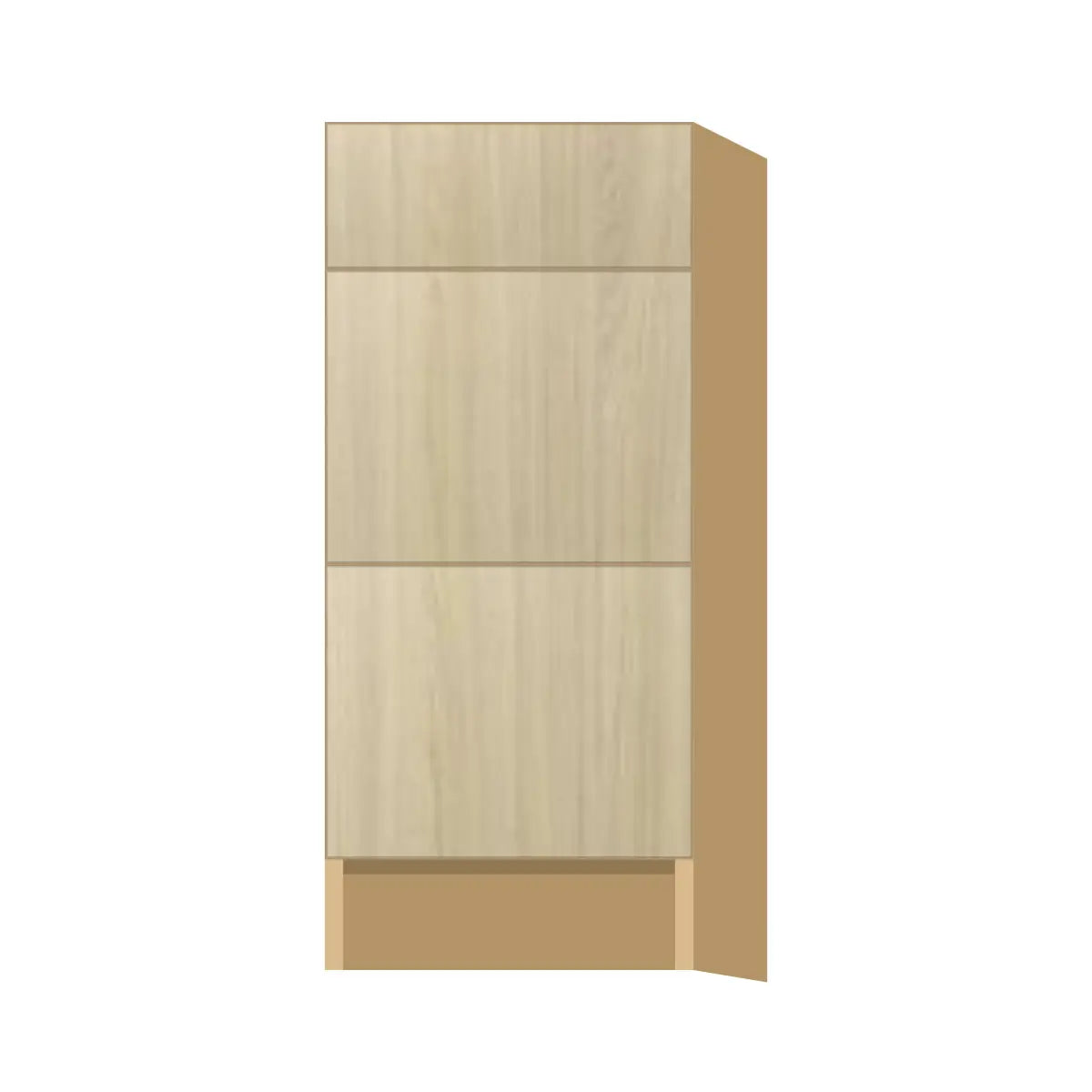 Contemporary vanity 3-drawer base cabinet, Barcelona Light Oak door, P-Box (Prestige)
