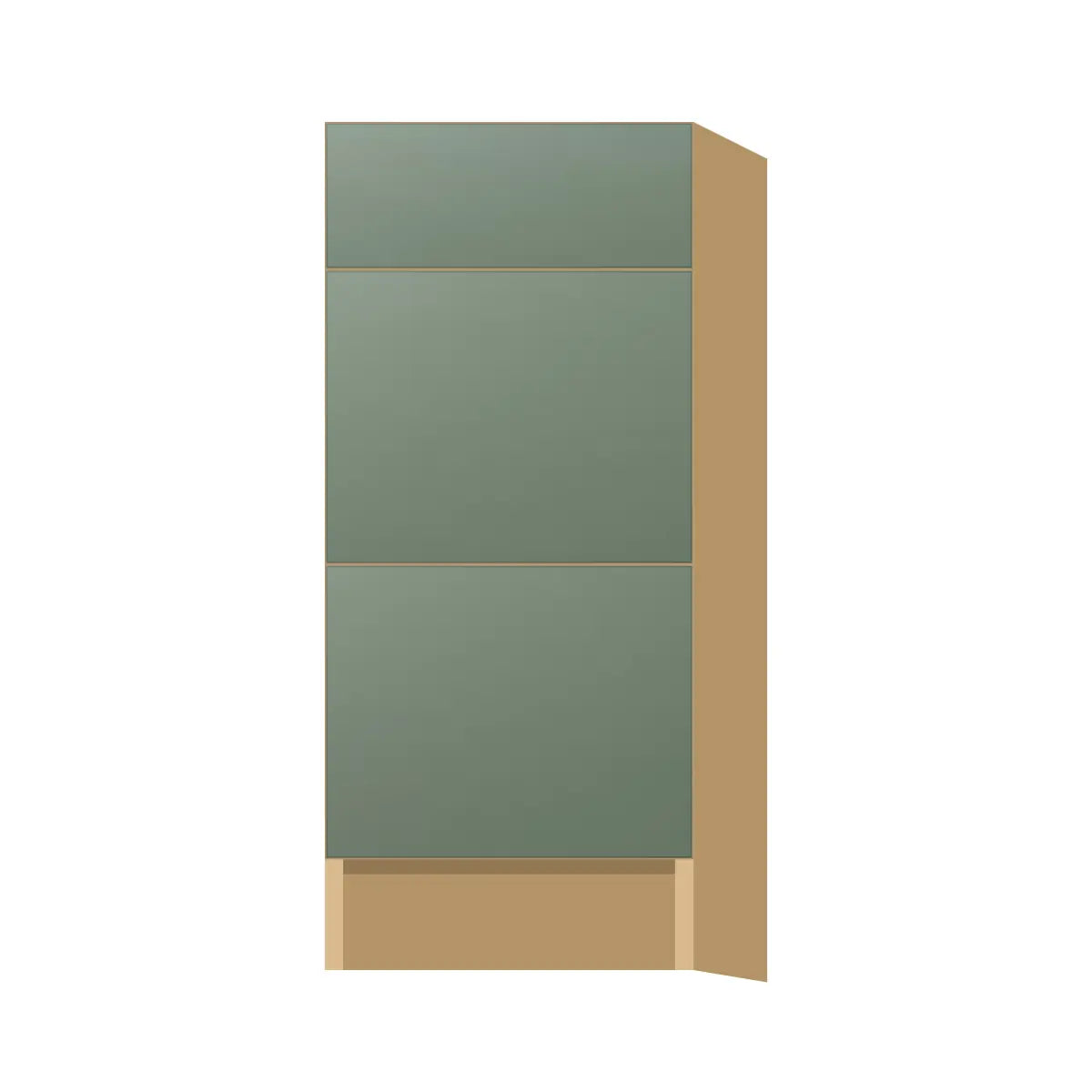 Contemporary vanity 3-drawer base cabinet, Bean Paste Green door, P-Box (Prestige)
