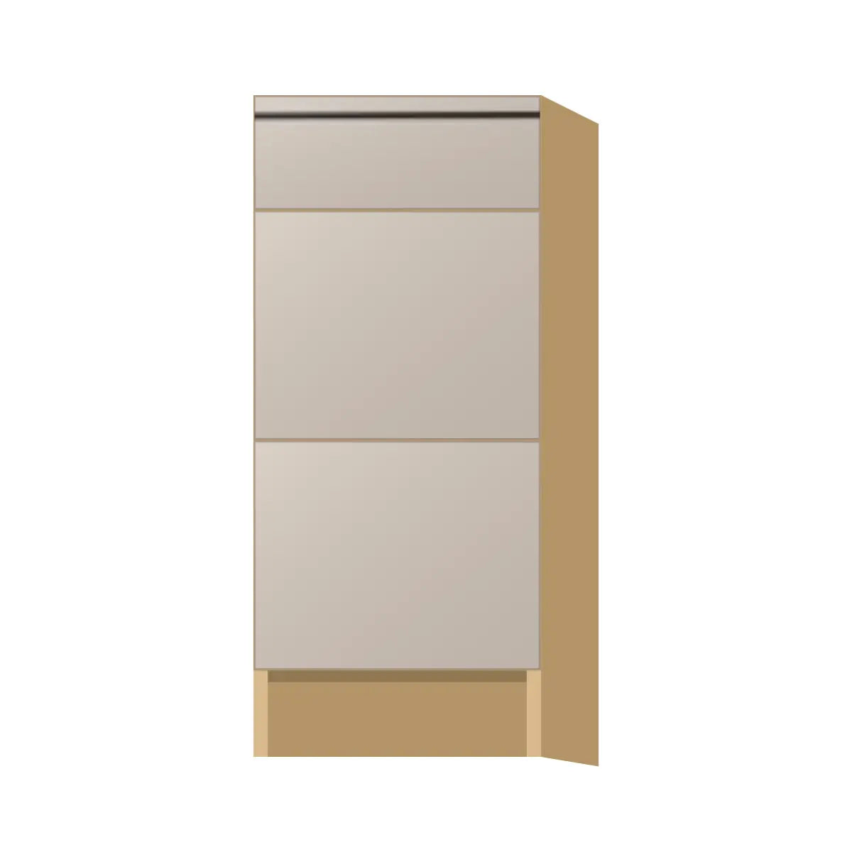 Contemporary vanity 3-drawer base cabinet, Cashmere Gray door, P-Box (Prestige)