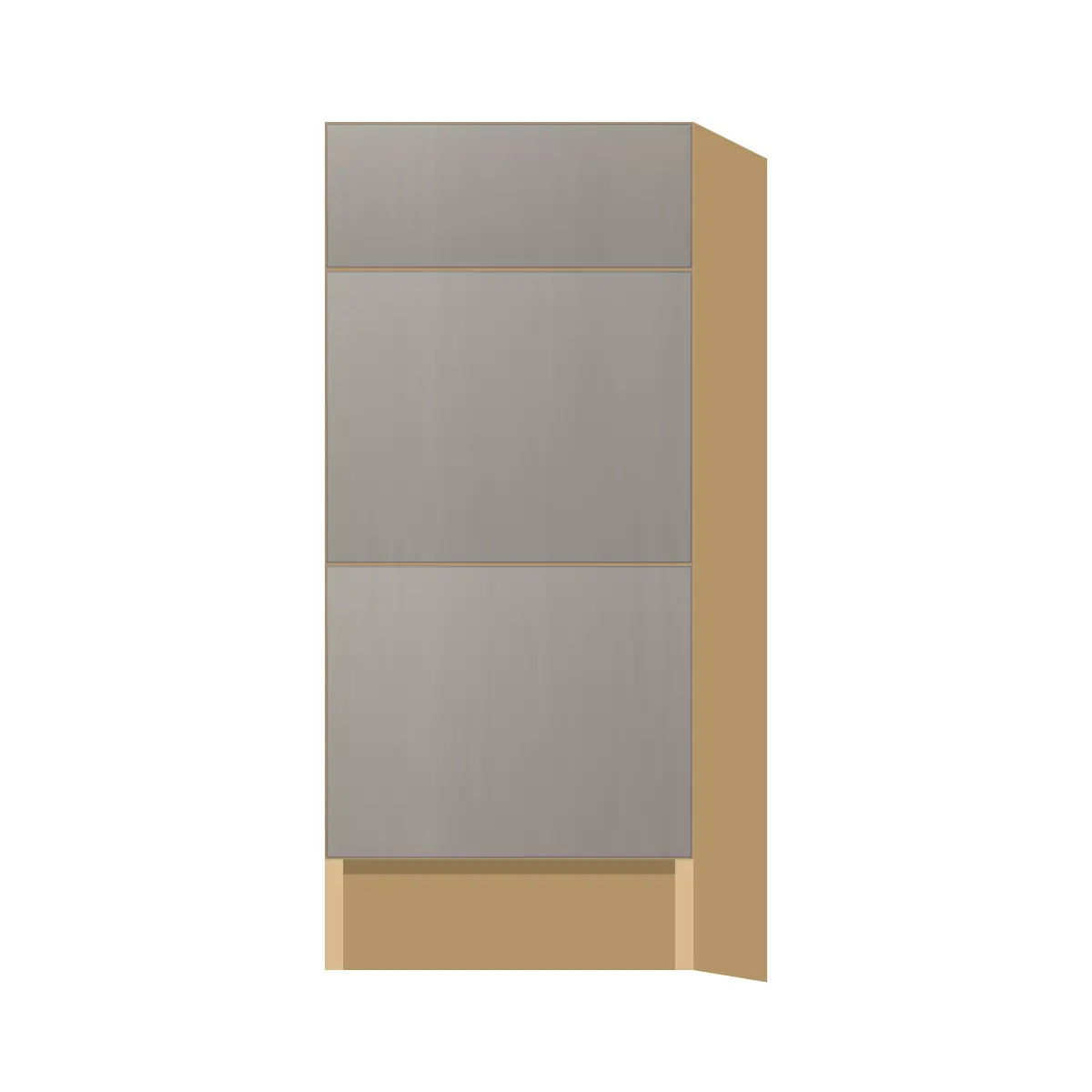 Contemporary vanity 3-drawer base cabinet, Fog Oak door, P-Box (Prestige)