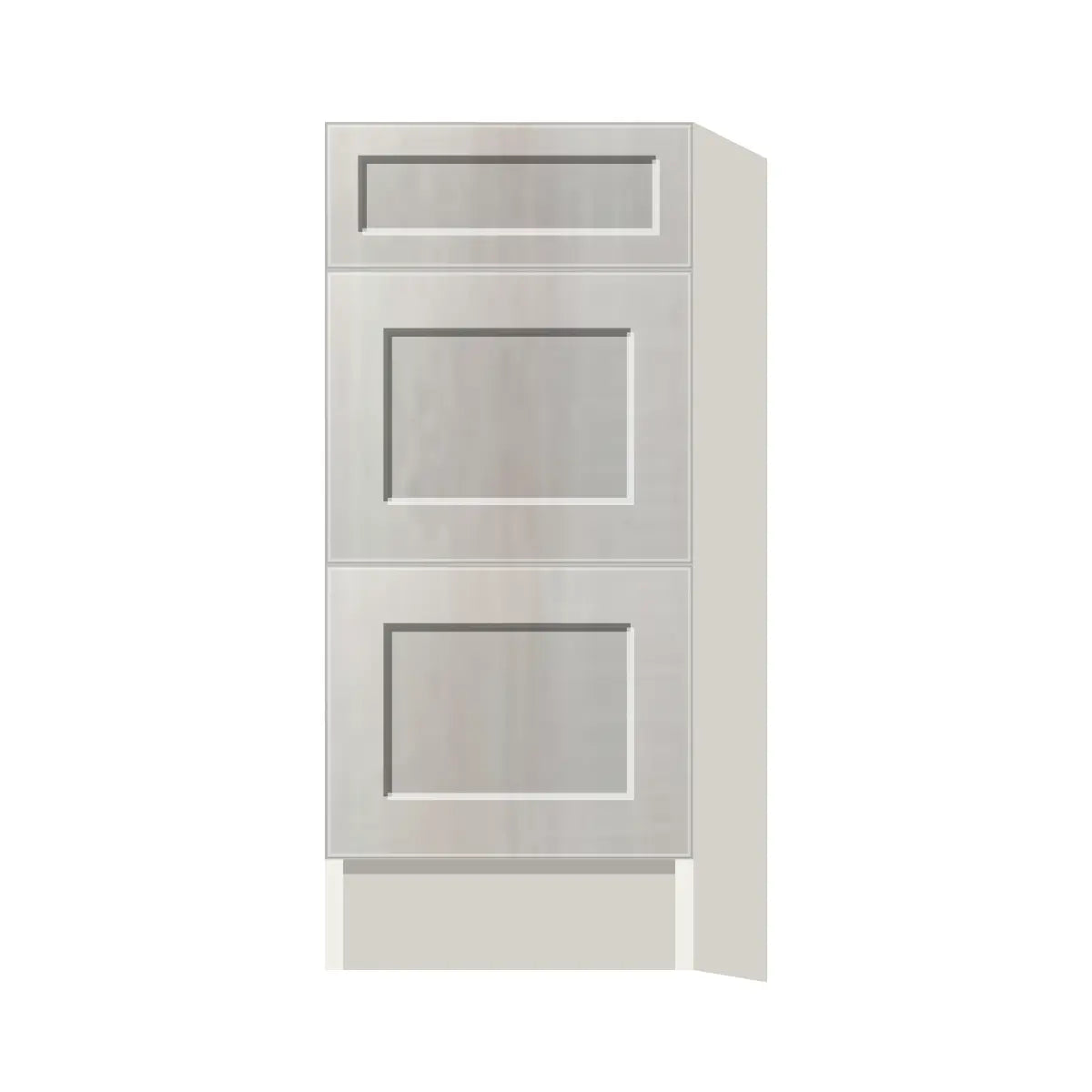 Contemporary vanity 3-drawer base cabinet, Genesis Sliced Oak door, L-Box (Luxury)