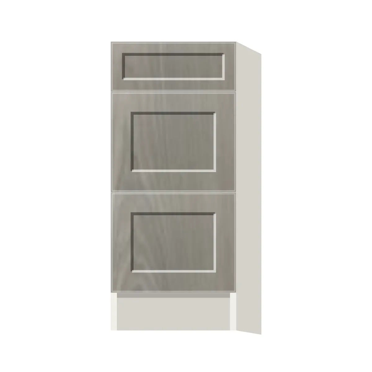 Contemporary vanity 3-drawer base cabinet, Genesis Weathered Oak door, L-Box (Luxury)