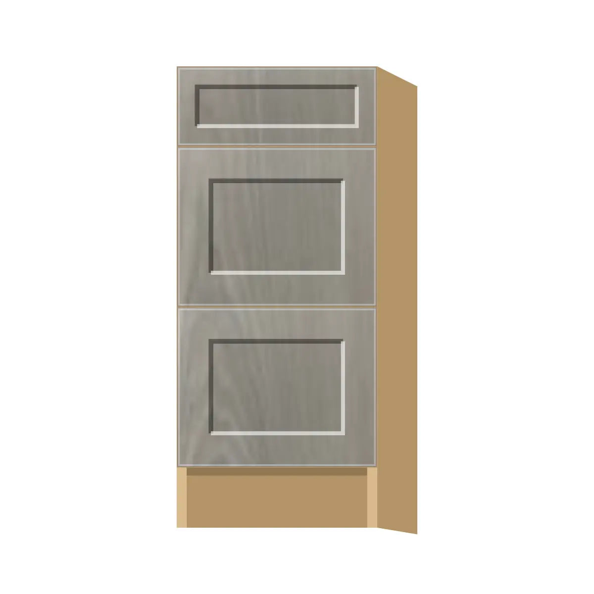 Contemporary vanity 3-drawer base cabinet, Genesis Weathered Oak door, P-Box (Prestige)