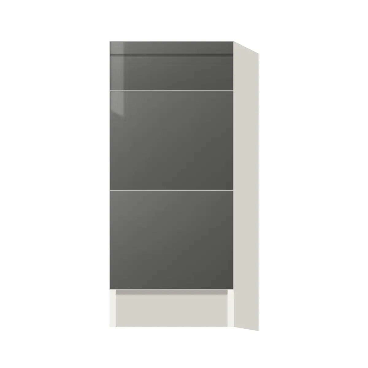 Contemporary vanity 3-drawer base cabinet, Glossy Gray door, L-Box (Luxury)