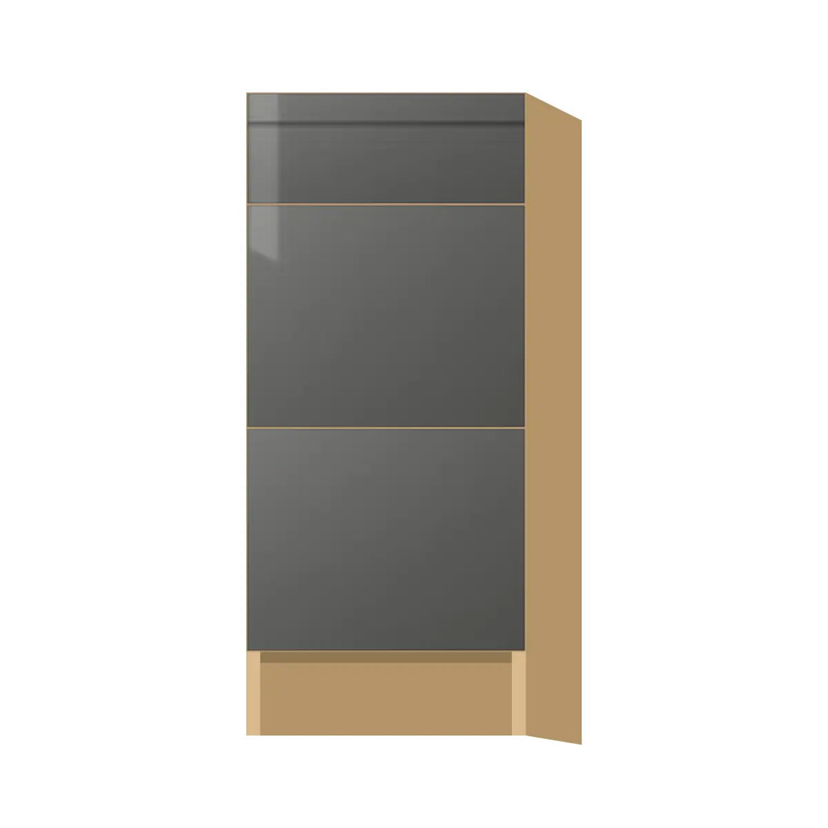 Contemporary vanity 3-drawer base cabinet, Glossy Gray door, P-Box (Prestige)
