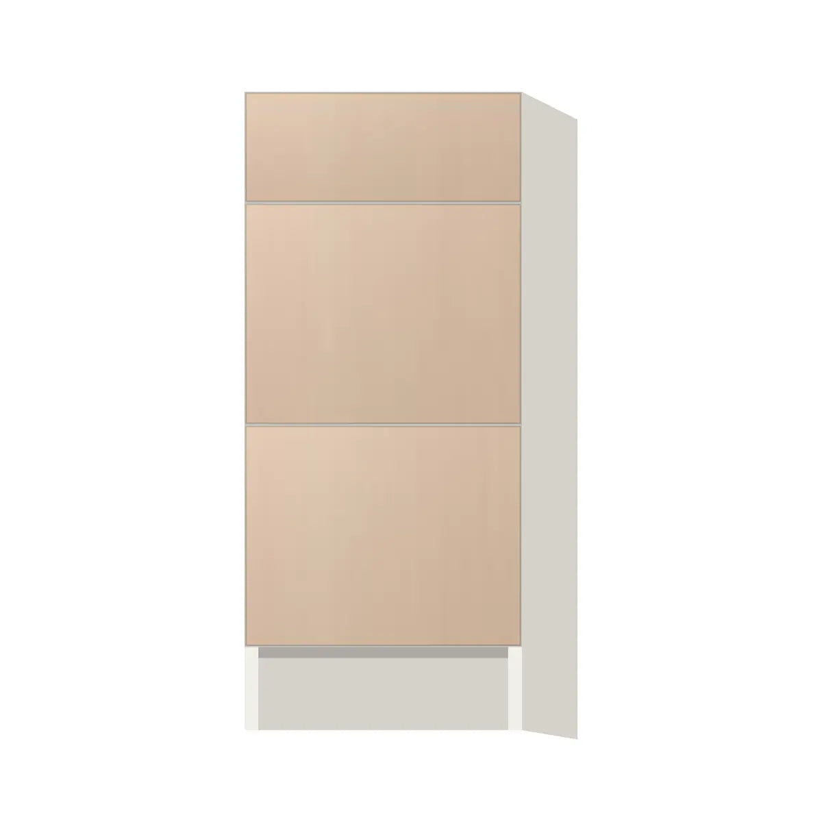 Contemporary vanity 3-drawer base cabinet, Maine Oak door, L-Box (Luxury)