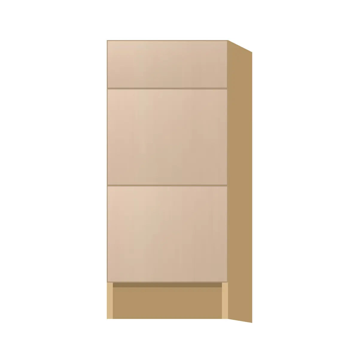 Contemporary vanity 3-drawer base cabinet, Maine Oak door, P-Box (Prestige)
