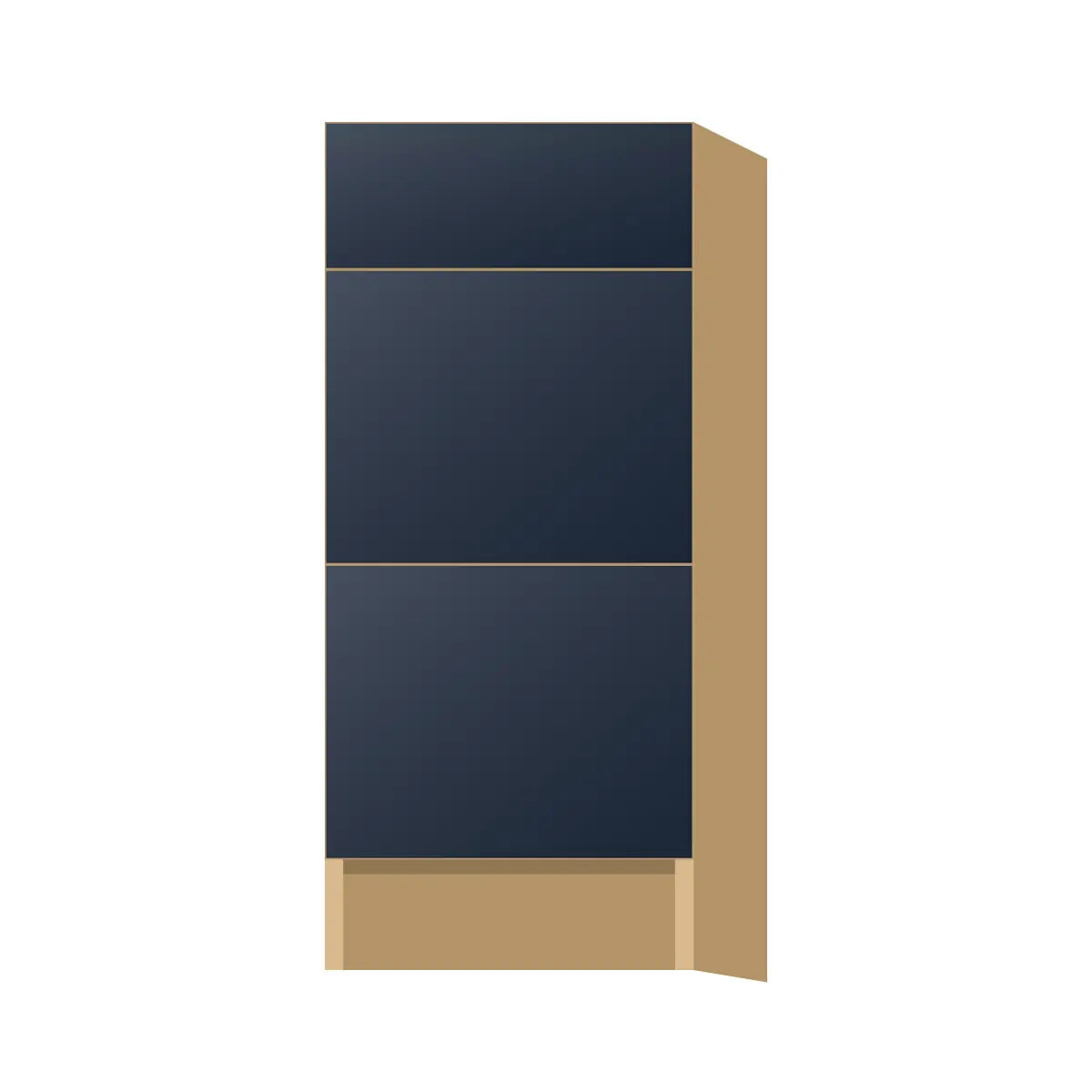 Contemporary vanity 3-drawer base cabinet, Matte Blue door, P-Box (Prestige)