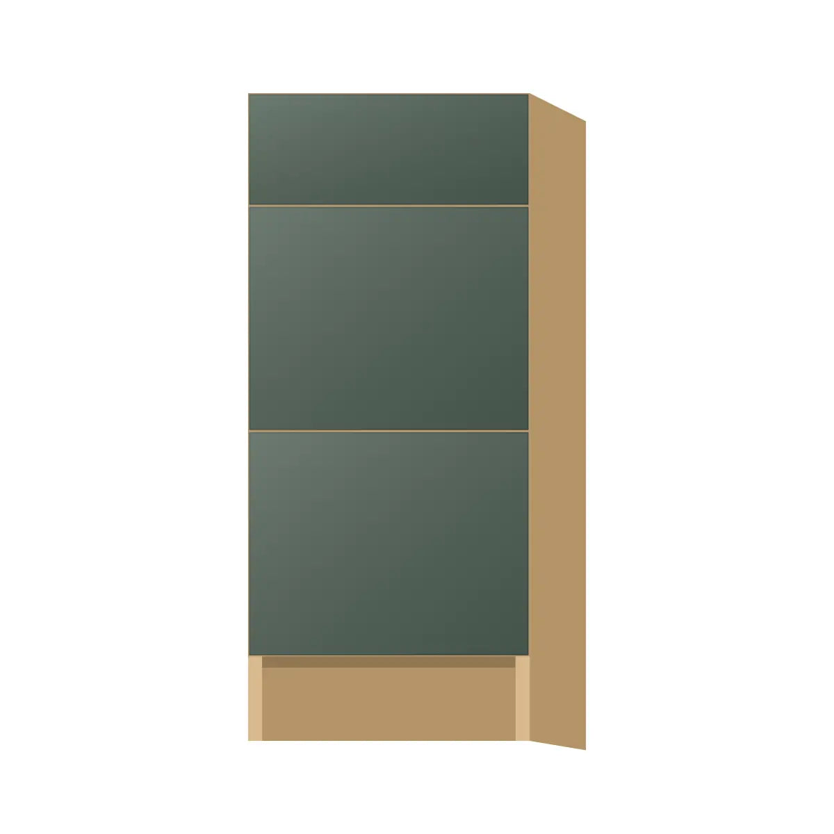 Contemporary vanity 3-drawer base cabinet, Matte Olive Green door, P-Box (Prestige)