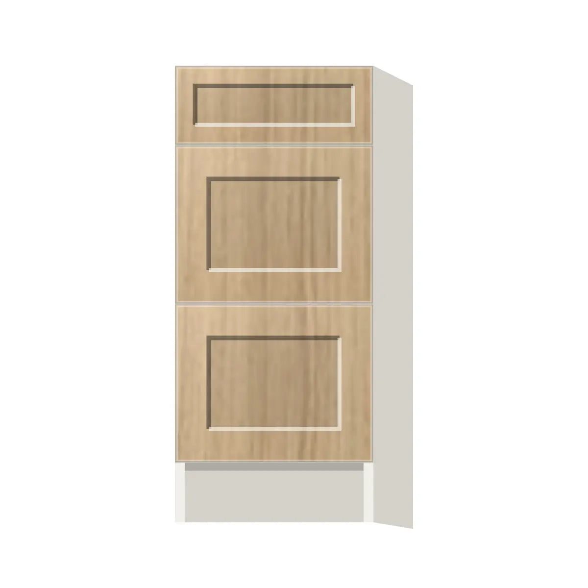 Contemporary vanity 3-drawer base cabinet, Modern Oak Shaker door, L-Box (Luxury)