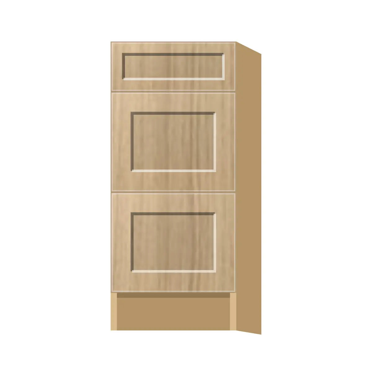 Contemporary vanity 3-drawer base cabinet, Modern Oak Shaker door, P-Box (Prestige)