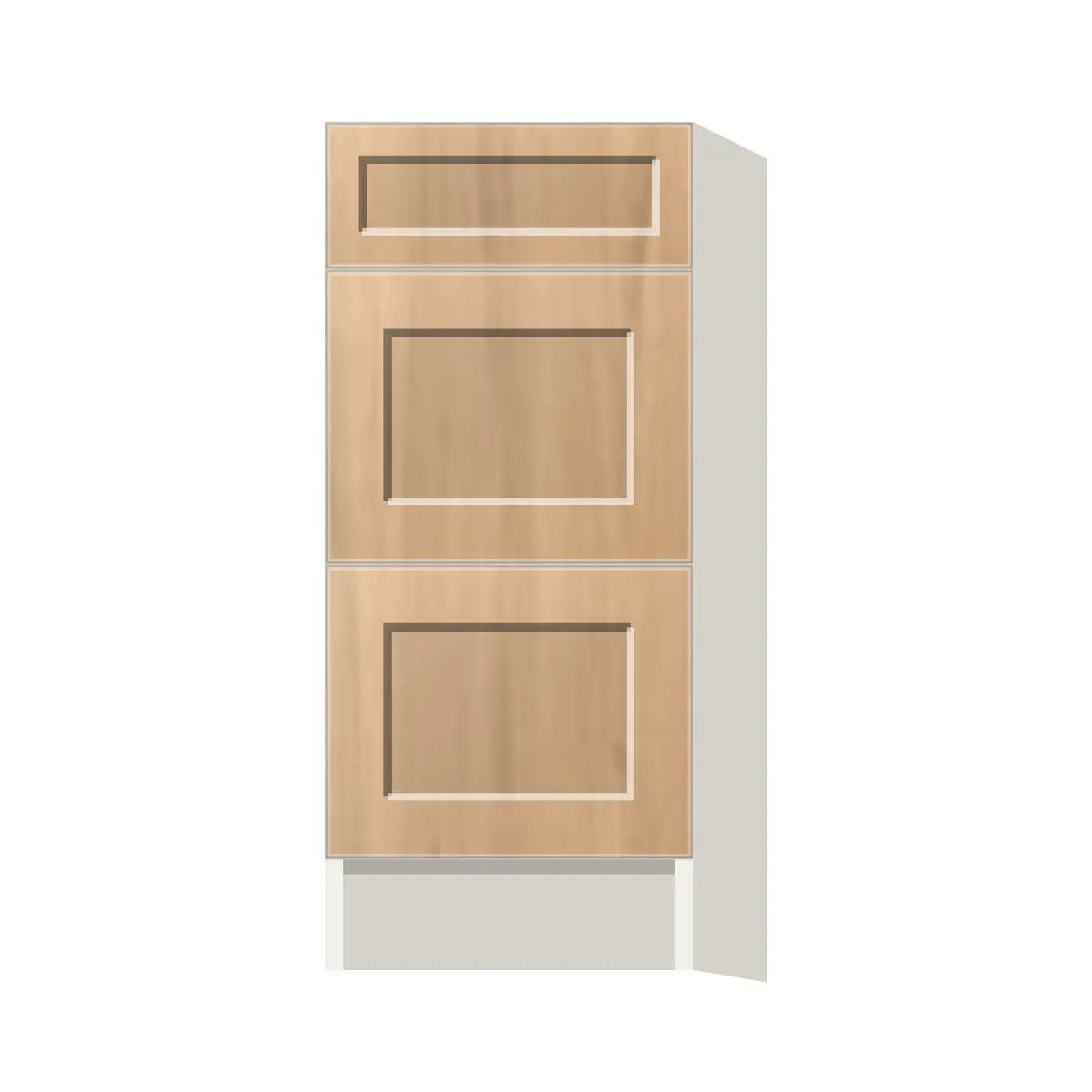 Contemporary vanity 3-drawer base cabinet, Natural Wood Shaker door, L-Box (Luxury)